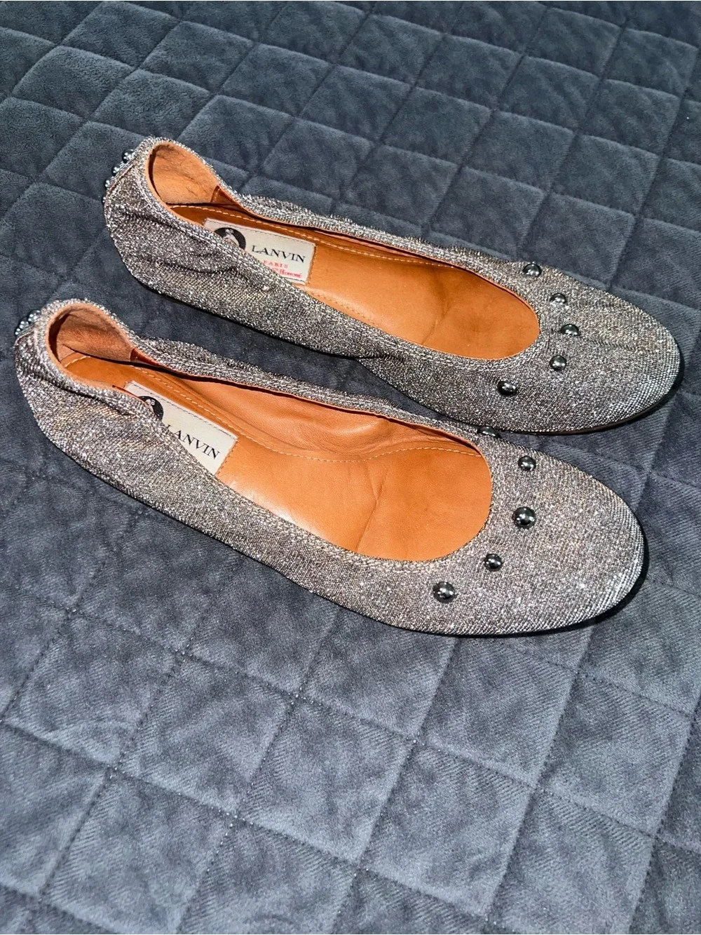 Lanvin Ballet Flats Women’s Size 6 Metallic Silver Sparkle Parisian Shoes